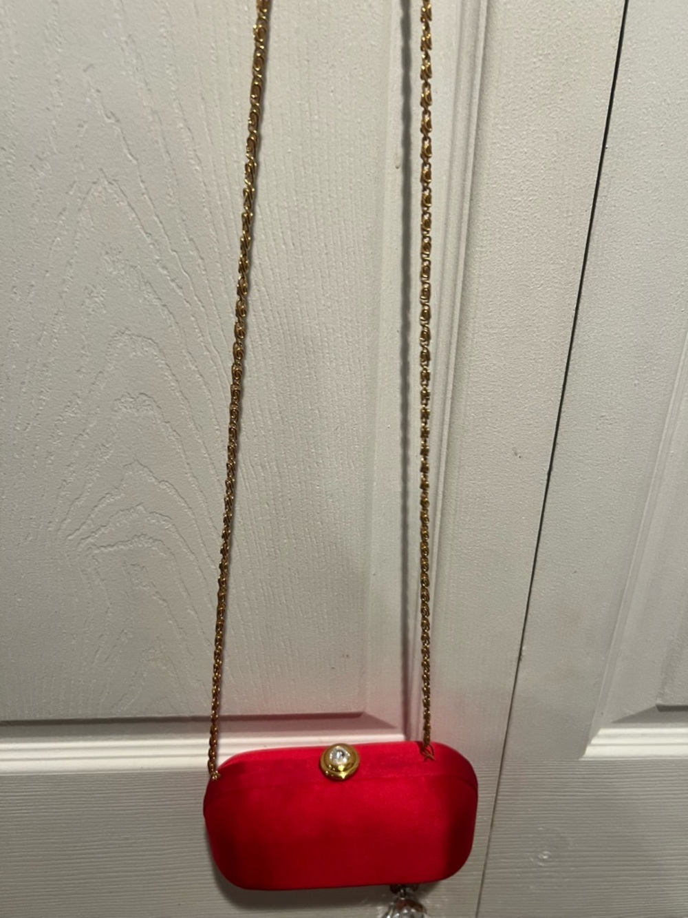 Red Velvet Crossbody Clutch with Gold Chain